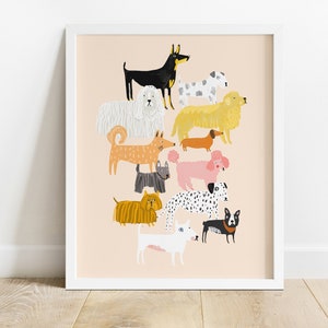 Pink Dogs Print | Dog Breeds | Poodle Dalmatian Dachshund Frenchie Bulldog Doberman Bulldog Puppy