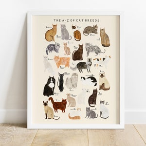 Cat Breeds Alphabet Print | A-Z Identification Poster Illustration Cats Breeds Pet Kitten Gift