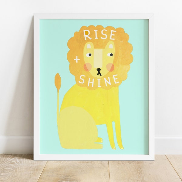 Rise And Shine Lion Print | Painting Contemporary Kids Room Nursery Décor Children's Illustration