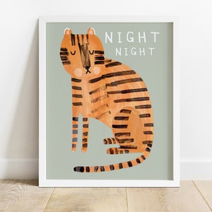 Night Night Tiger Print | Bedtime Sleep Children's Bedroom Décor Nursery Kids Animal Poster Playroom