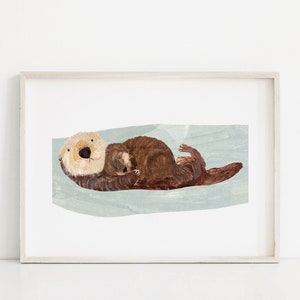 Nutria bebé impresión / nutria marina nutria amor lindo / vivero pared arte nuevo bebé regalo ilustración dulce