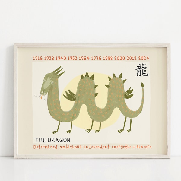 Lunar New Year Chinese Zodiac Print | Dragon 2024 Ox Dog Snake Rabbit Rat Monkey Dragon Goat Rooster