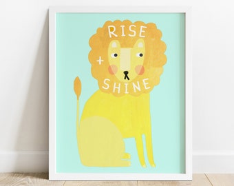 Rise And Shine Lion Print | Painting Contemporary Kids Room Nursery Décor Children's Illustration