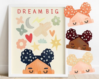 Girl Personalised Dream Big Print | Girls Female Women Feminism Nursery Kids Children's Diversity