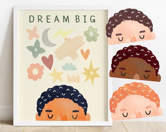 Boy Personalised Dream Big Print |  Positivity Nursery Kids Room Children's Boys Diversity