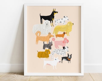 Pink Dogs Print | Dog Breeds | Poodle Dalmatian Dachshund Frenchie Bulldog Doberman Bulldog Puppy