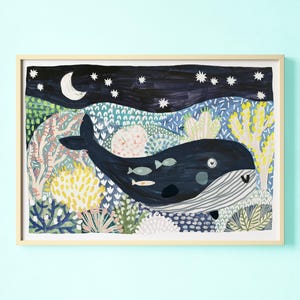 Whale Print | Ocean Underwater Sea Fish Whales | Kids Nursery Decor Playroom Prints Baby Children | Wall Art Illustration | A4 A3 A2 A1