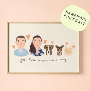 Ilustración de retrato familiar personalizado / Retrato de familia, amigos, pareja y niños, impresión de regalo personalizada