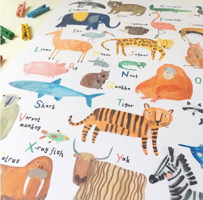 Abc Alphabet Animal Print Nursery Décor Educational A Z Poster Kids Playroom Room Gift image 2