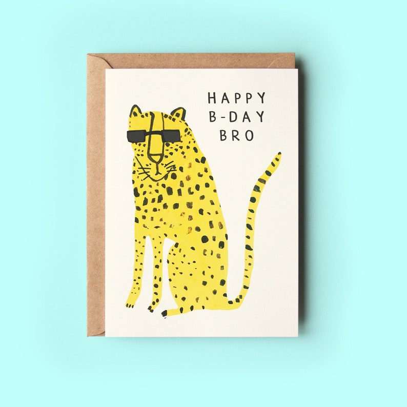 Brother Leopard Birthday Card Cool Guy Bro Happy Birthday Card Greeting Card Family Friend image 1