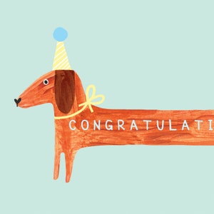 Sausage Dog Congratulations Card Congrats Celebrate Love Dachshund Dog Card Greeting Card New Job image 3