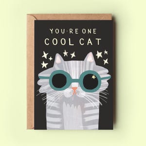 Carte d'anniversaire cool de chat | Carte Voeux Humour Drôle Mignon Chat Chaton Kitty Meow Ami