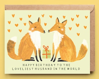 Fox Husband Birthday Card | Hubby Partner Other Half Love Cute Funny Cards Birthday Card