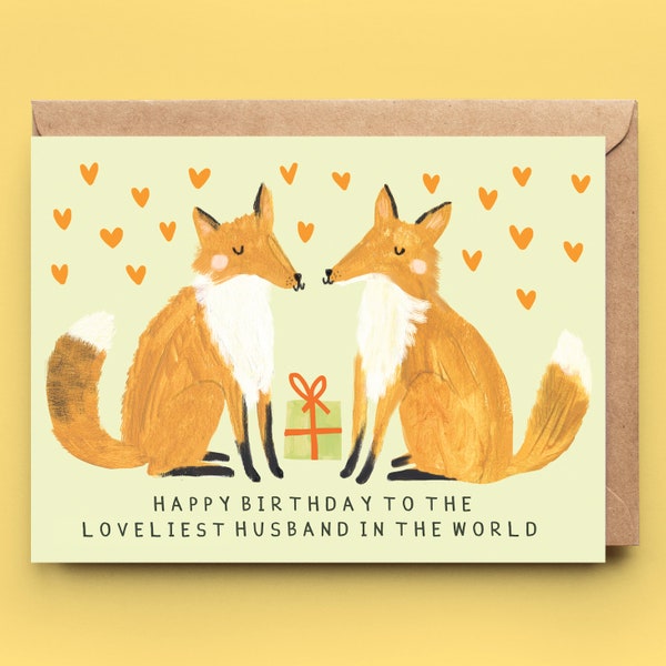 Fox Husband Birthday Card | Hubby Partner Other Half Love Cute Funny Cards Birthday Card