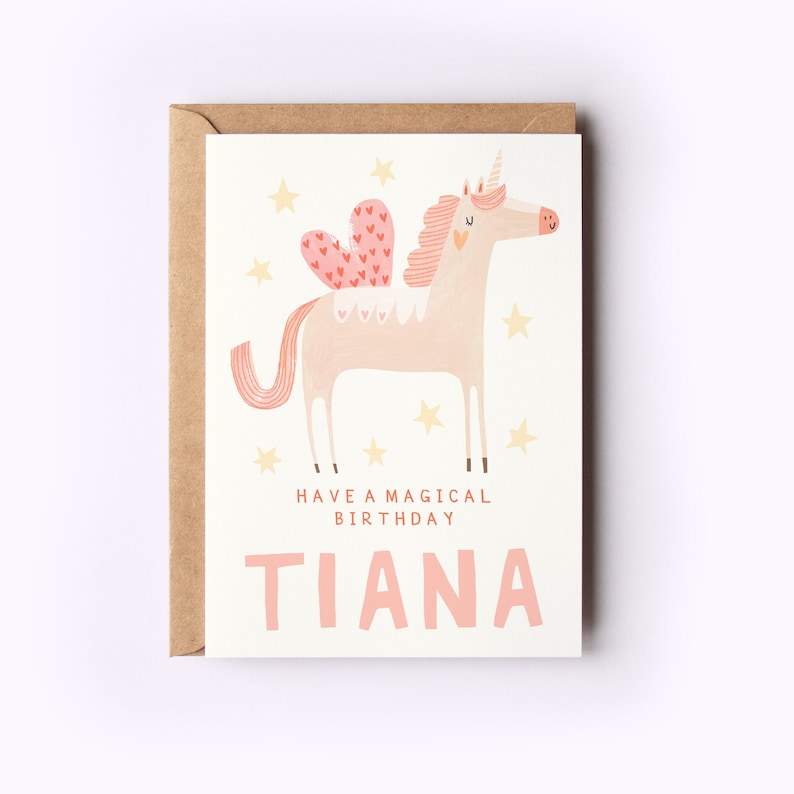 Personalised Unicorn Birthday Card Kids Children's Greeting Card Magical Fairy Bday Name Custom image 1