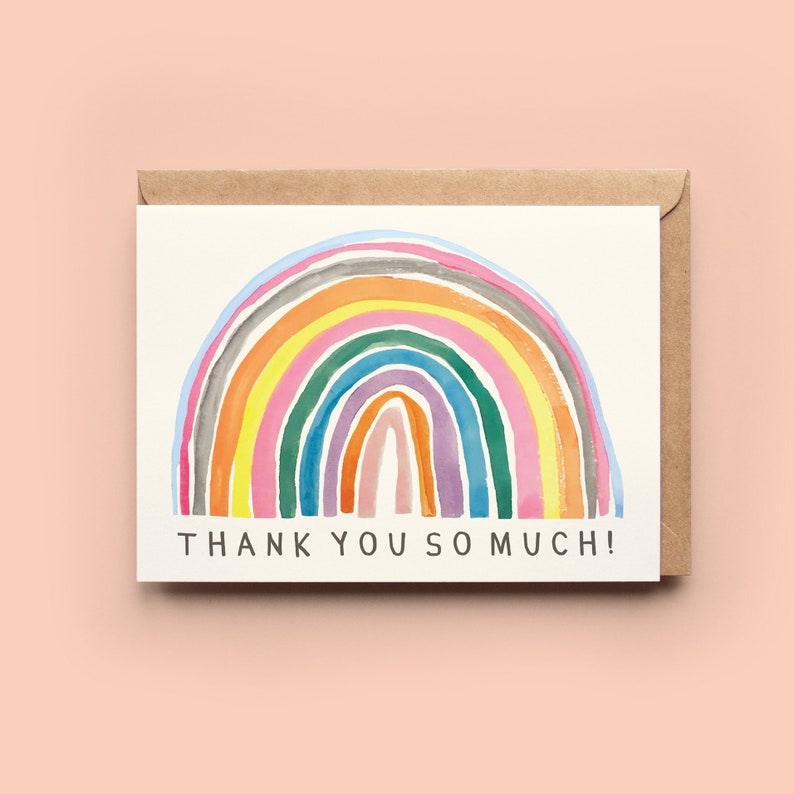 Rainbow Thankyou Card Thanks Greeting Card Appreciation Love Family Friend Teacher Leaving New Job image 1