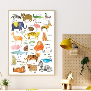 Abc Alphabet Animal Print Nursery Décor Educational A Z Poster Kids Playroom Room Gift image 3