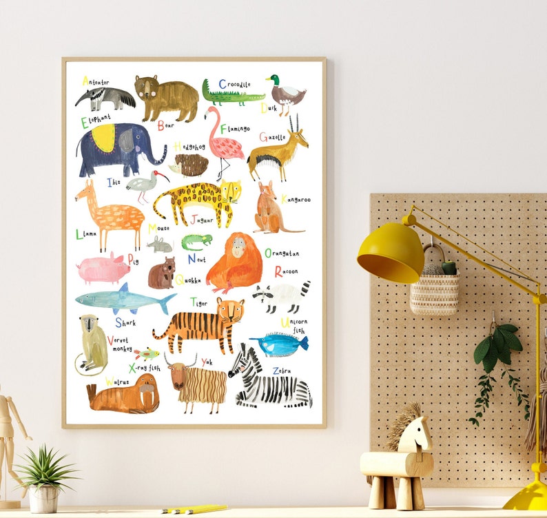 Abc Alphabet Animal Print Nursery Décor Educational A Z Poster Kids Playroom Room Gift image 3