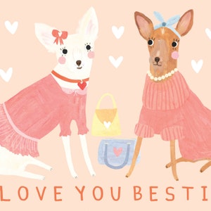 Bestie Pups Card Dog Birthday Card Cute Bestie Pink Galentines BFF Just to Say Gals Greeting Cards image 3