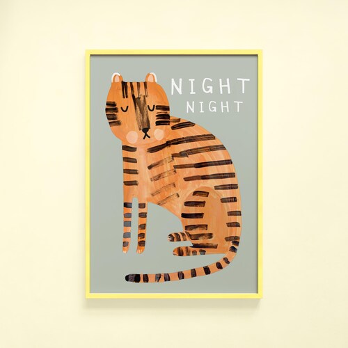 Night Night Tiger Print | Bedtime Sleep Children's Bedroom Décor Nursery Kids Animal Poster Playroom | Wall Art Home Decor Poster