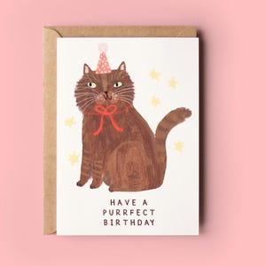 Carte d'anniversaire de chat Purrfect | Fête Chat ronronnant Carte de voeux Chaton Kitty Anniversaire