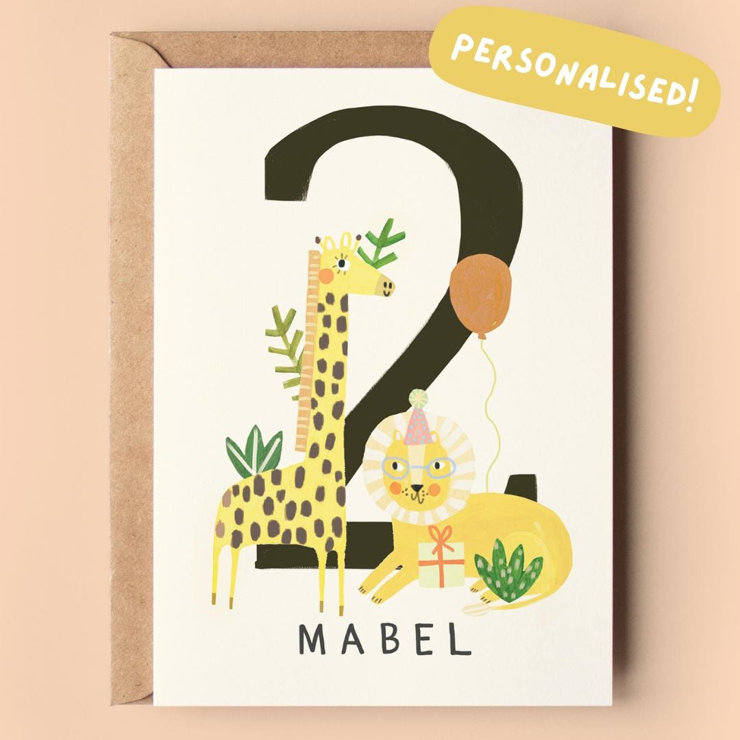 Personalised Jungle 2nd Birthday Card | Kids Birthday Children's Personalized Animals Custom Cards