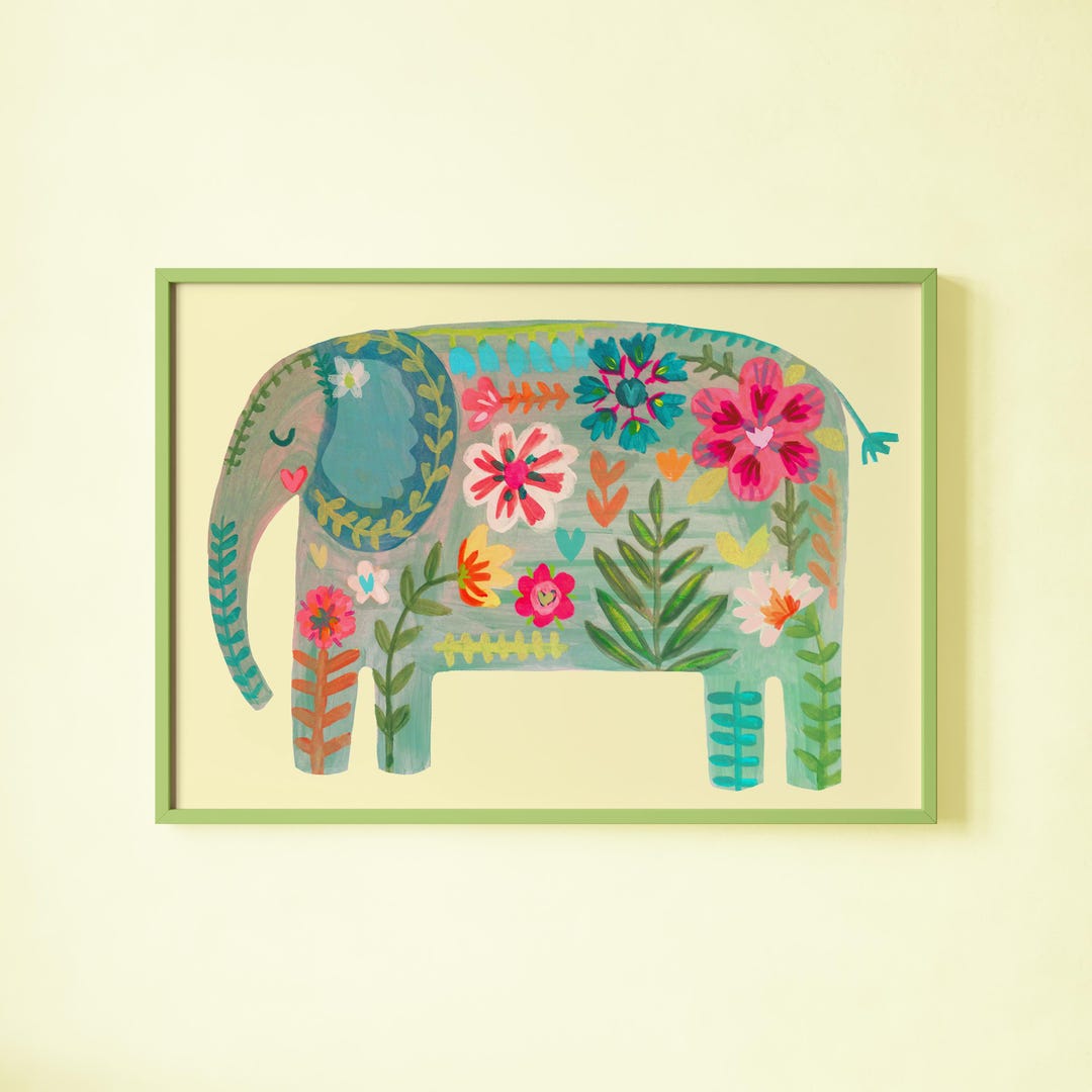 Floral Elephant Print | Illustration Art Design Wall Décor Tribal Folk ...