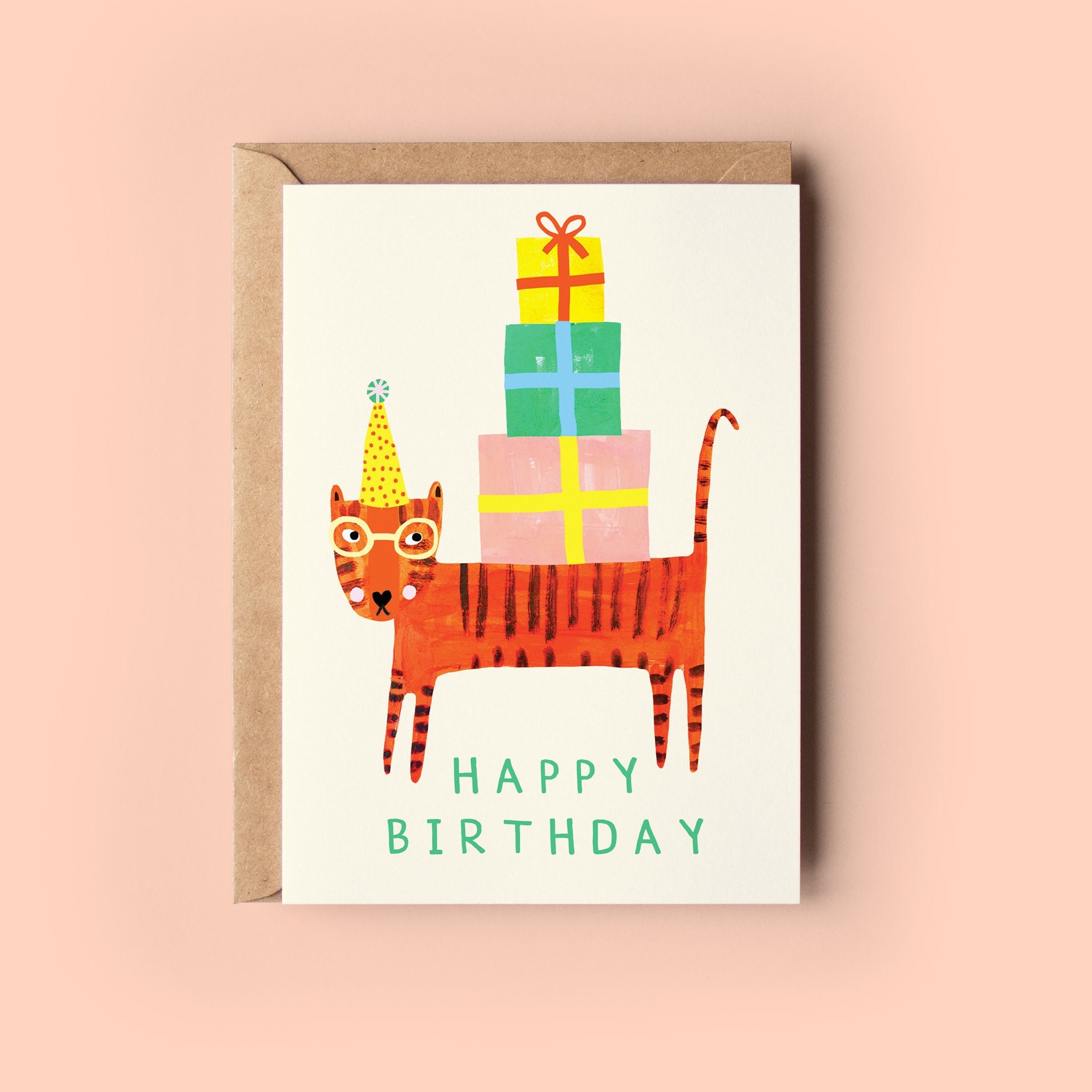Party Tiger Birthday Card Animal Cute Jungle Safari Kids Children's Party Birthday Greeting