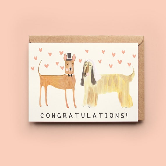 Dog Wedding Congratulations Card | Greeting Card Love Congrats Engagement Wedding Partner Marriage Marrried