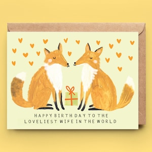 Tarjeta de cumpleaños para esposa zorro / Tarjeta de felicitación para esposa, pareja, pareja, amor, tarjetas lindas y divertidas