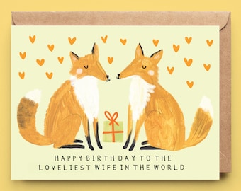 Fox Wife Birthday Card | Wifey Partner Other Half Love Cute Funny Cards Birthday Card Greeting Card