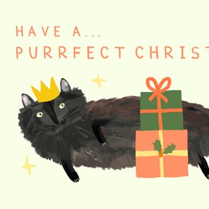 Purrfect Cat Christmas Card Xmas Cat Kitten Christmas Merry Seasons Greeting Card image 3