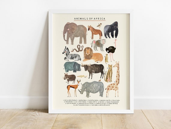 African Animals Continent Print Africa Safari Lion Elephant - Etsy African Animals Continent Print Africa Safari Lion Elephant - Etsy