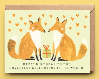 Fox Girlfriend Birthday Card | Girlfriend Partner Other Half Love Cute Cards Birthday Card Greeting