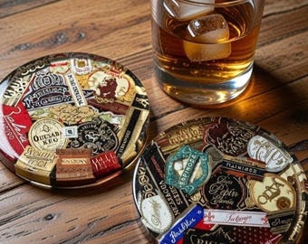 Handmade Coasters with Cigar Band Collage - Set of Two