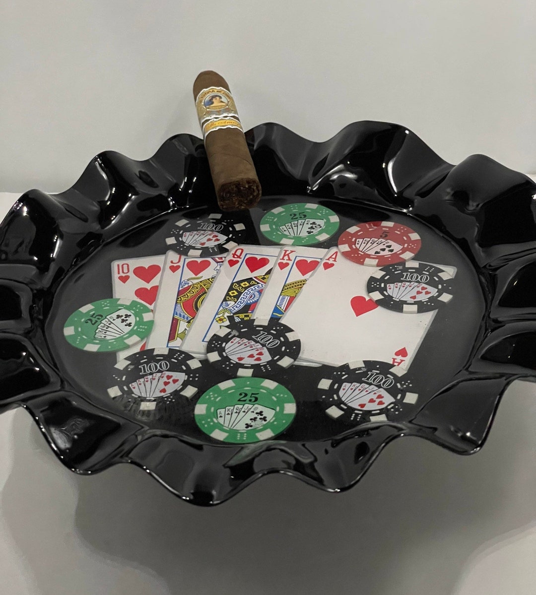 Poker Night Ashtray Real Playing Cards and Chips Sealed Etsy