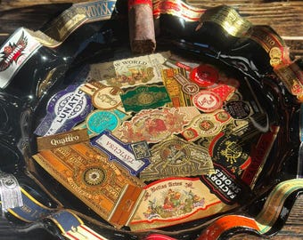 Unique Revibed Vinyl Cigar Ashtray | Special Edition Cigar Band Collage | One of a kind