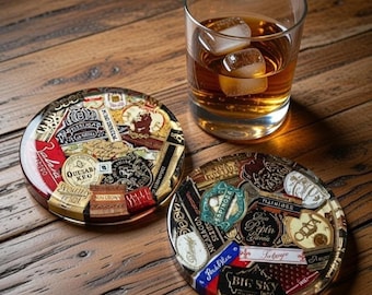 Handmade Coasters with Cigar Band Collage - Set of Two