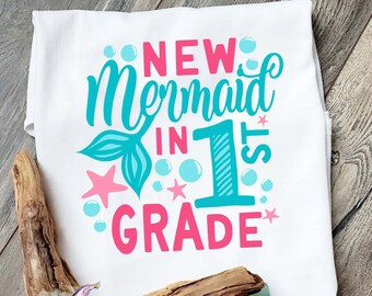 New Mermaid In Kindergarten, Grade 1 Mermaid, Mermaid School Shirt, First Day Of 1st Grade, Back To School Shirt, Mermaid Kindergarten Shirt