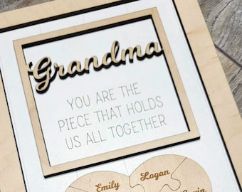 Personalized Grandma Puzzle Sign: Maple Wood Family Names