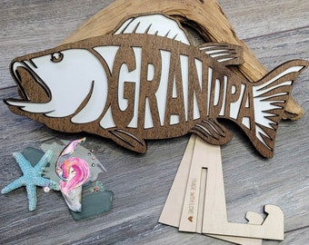 Fish Sign, Grandpa Fish Sign, Bass Fish, Fathers Day Sign, Dad Fishing Sign, Fathers Day 2025, Gift For Dad, Grandpa Fishing, Layered Fish