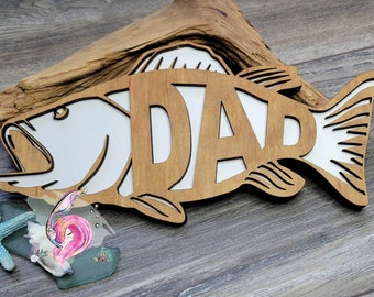 Fish Sign, Dad Fish Sign, Bass Fish, Fathers Day Sign, Dad Fishing Sign, Fathers Day 2026, Gift For Dad, Grandpa Fishing, Layered Fish