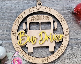 Bus Driver Ornament, Bus Driver 2022, Layered Wood Ornament, Laser Engraved Ornament, Gift For Bus Driver, Christmas 2022, School Bus 2022