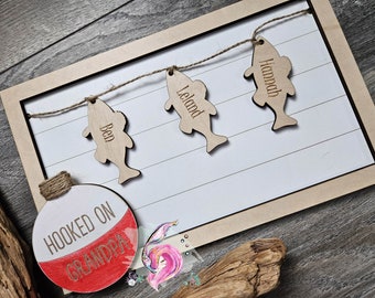 Hooked On Grandpa, Personalized Fathers Day Sign, Dad Fishing Sign, Fathers Day 2023, Gift For Dad, Grandpa Fishing, Made in Canada