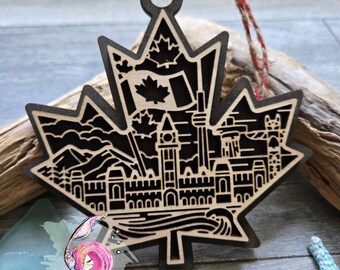 Laser Cut Maple Leaf Christmas Ornament: Canadian Made