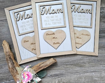 Personalized Family Names Sign, Mothers Day Gift, Mom Puzzle Pieces, Mom Birthday Gift, The Piece That Holds Us, Made in Canada, Laser Cut