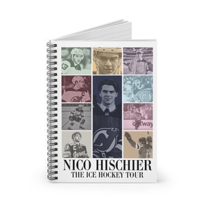 May include: A spiral bound notebook with a collage of photos of a hockey player. The notebook cover features the text "Nico Hischier The Ice Hockey Tour".