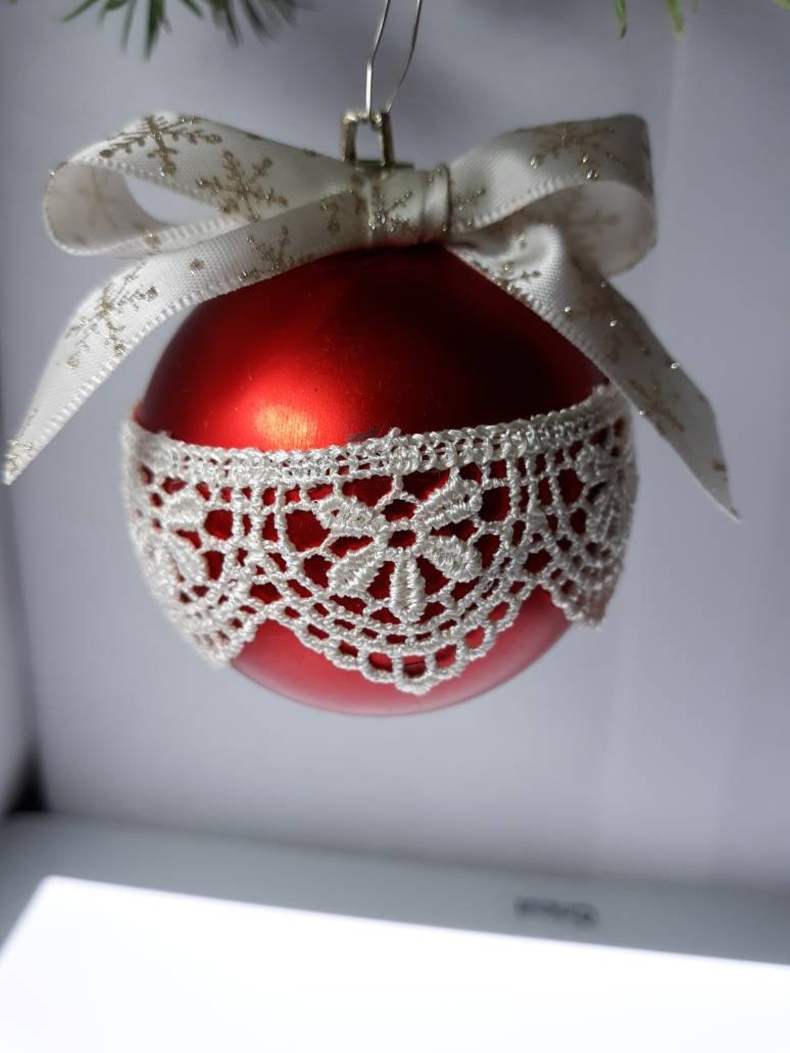 Christmas Ball Ornament With Lace Etsy