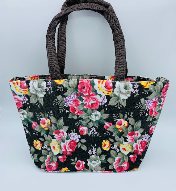 black floral handbag