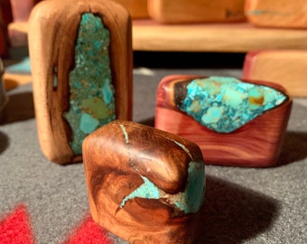 Fine Art Hand Meditation Rattles/ Cherry Wood Turquoise Inlay, Galaxy Edition, CedarWood Turquoise Falls Drum Rattle, Mini Hickory Inlayed